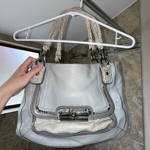 Vintage Coach Leather Reptile-skin Light-Gray Hobo Bag